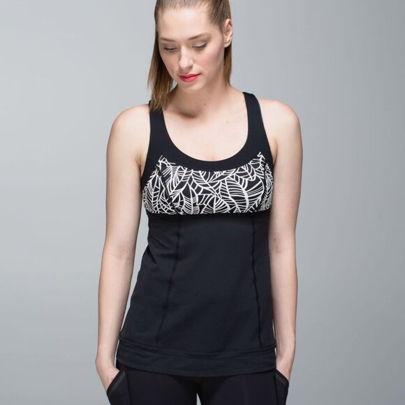 Lululemon Run Ta Ta Topper Black/Pretty Palm Black Angle Wing Athletic Tank 10 - Picture 1 of 14